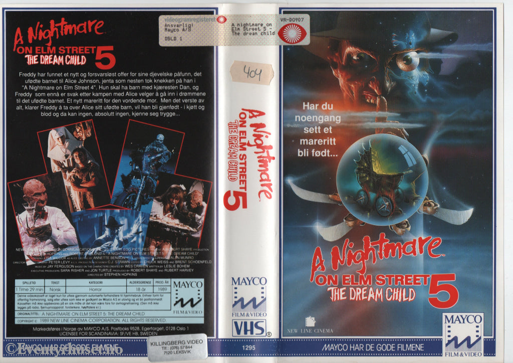 Download / Stream: A Nightmare On Elm Street. Vol. 5. The Dream Child. 1988. VHS Big Box. Norwegian subtitles. VHS