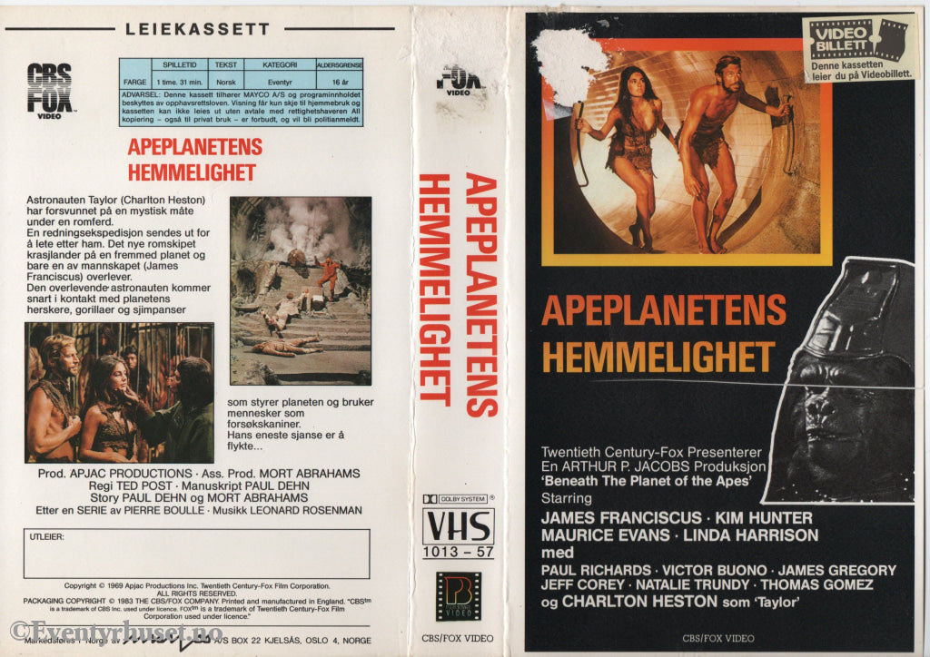 Download / Stream: Apeplanetens hemmelighet. 1969/83. VHS Big Box. Norwegian subtitles. VHS