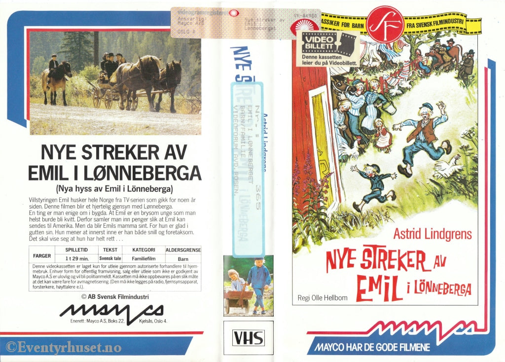 Download / Stream: Astrid Lindgren. Nye Streker Av Emil I Lönneberga. Vhs Big Box. Norwegian