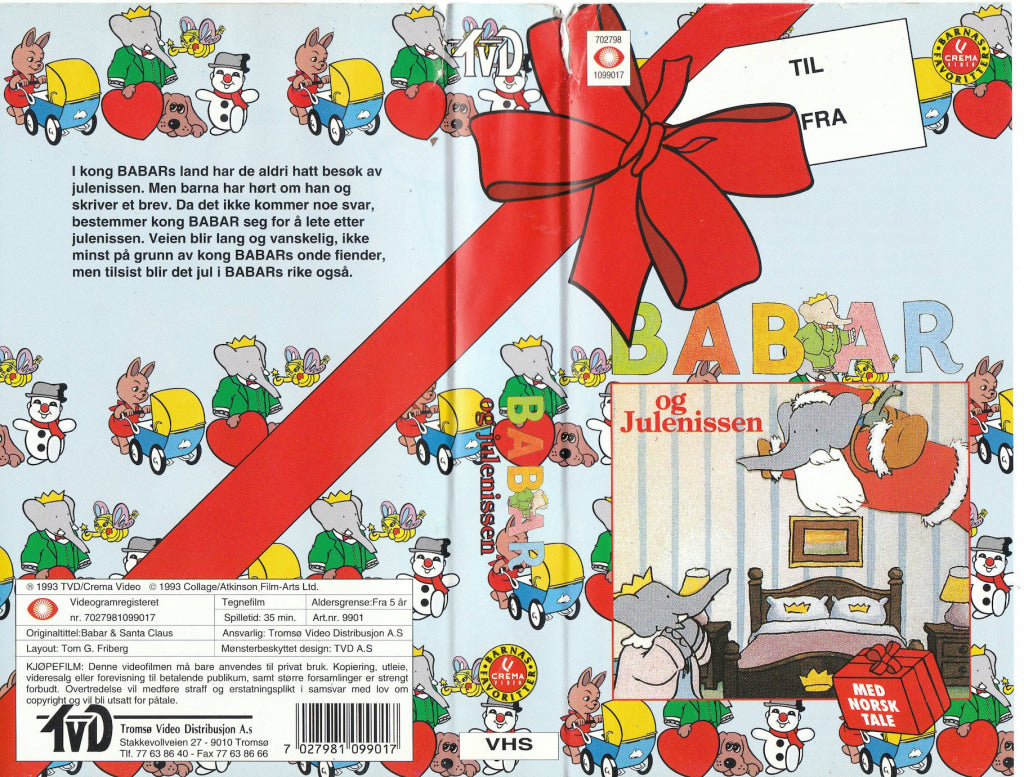 Download / Stream: Babar Og Julenissen. 1990. Vhs. Norwegian Dubbing. Vhs