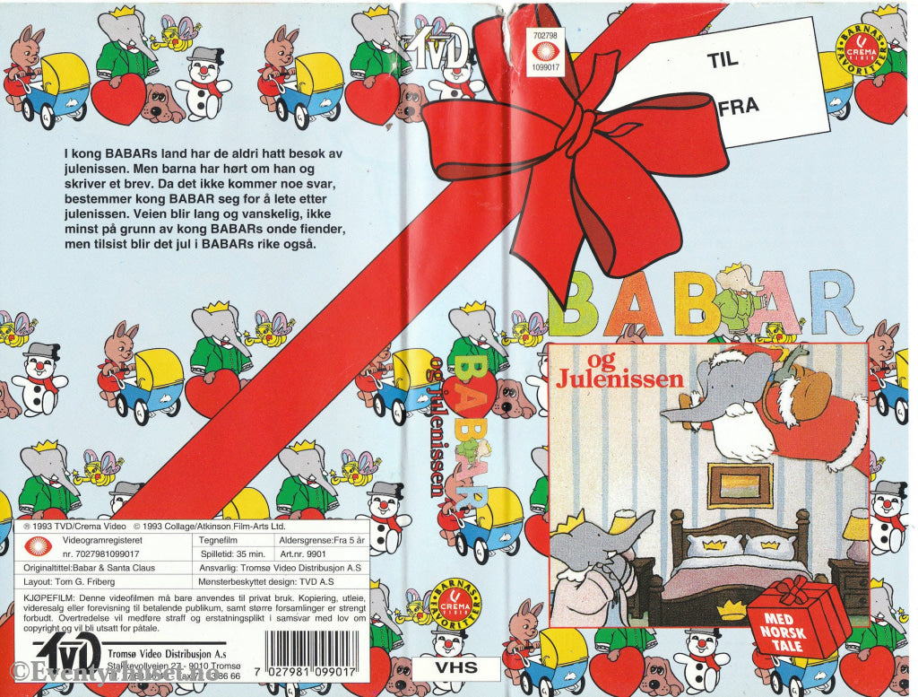 Download / Stream: Babar Og Julenissen. 1990. Vhs. Norwegian Dubbing. Vhs