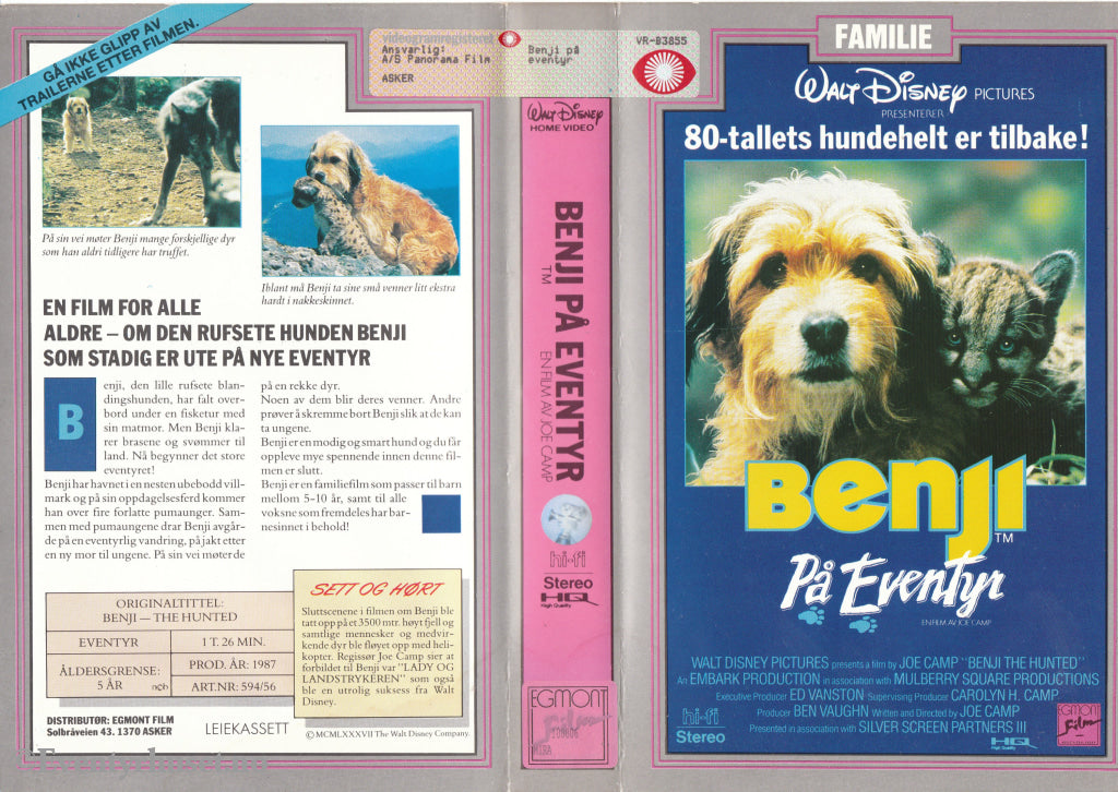 Download / Stream: Benji På Eventyr. 1987. Vhs Big Box. Norwegian Subtitles.