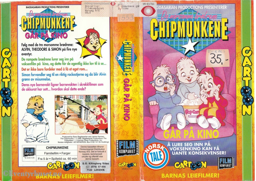Download / Stream: Chipmunkene Går På Kino. 1990 (The Chipmunks). Vhs Big Box. Norwegian Dubbing.
