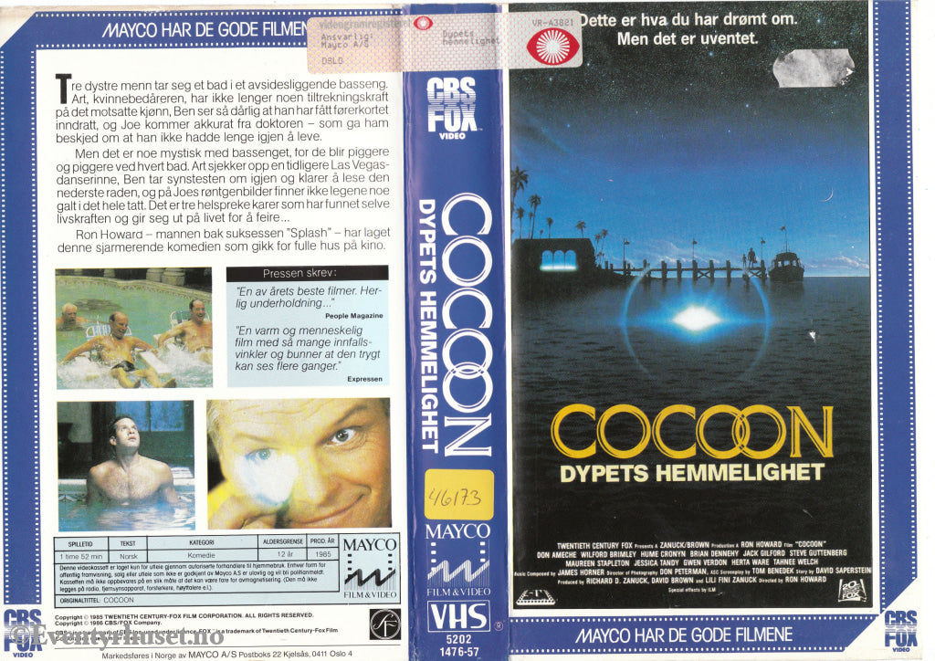 Download / Stream: Cocoon - Dypets Hemmelighet. 1985. Vhs Big Box. Norwegian Subtitles.