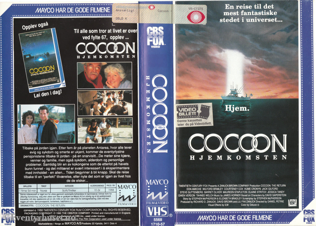 Download / Stream: Cocoon - Hjemkomsten. 1988. Vhs Big Box. Norwegian Subtitles.