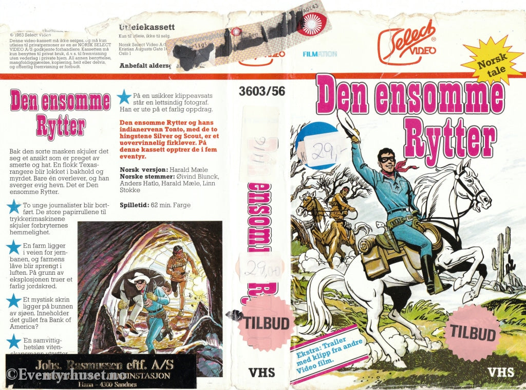 Download / Stream: Den Ensomme Rytter (The New Adventures Of The Lone Ranger). 1983. Vhs. Norwegian