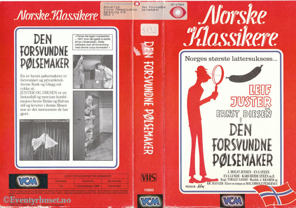 Download / Stream: Den Forsvundne Pølsemaker (Norske Klassikere). 1941/88. Vhs Big Box. Norwegian.