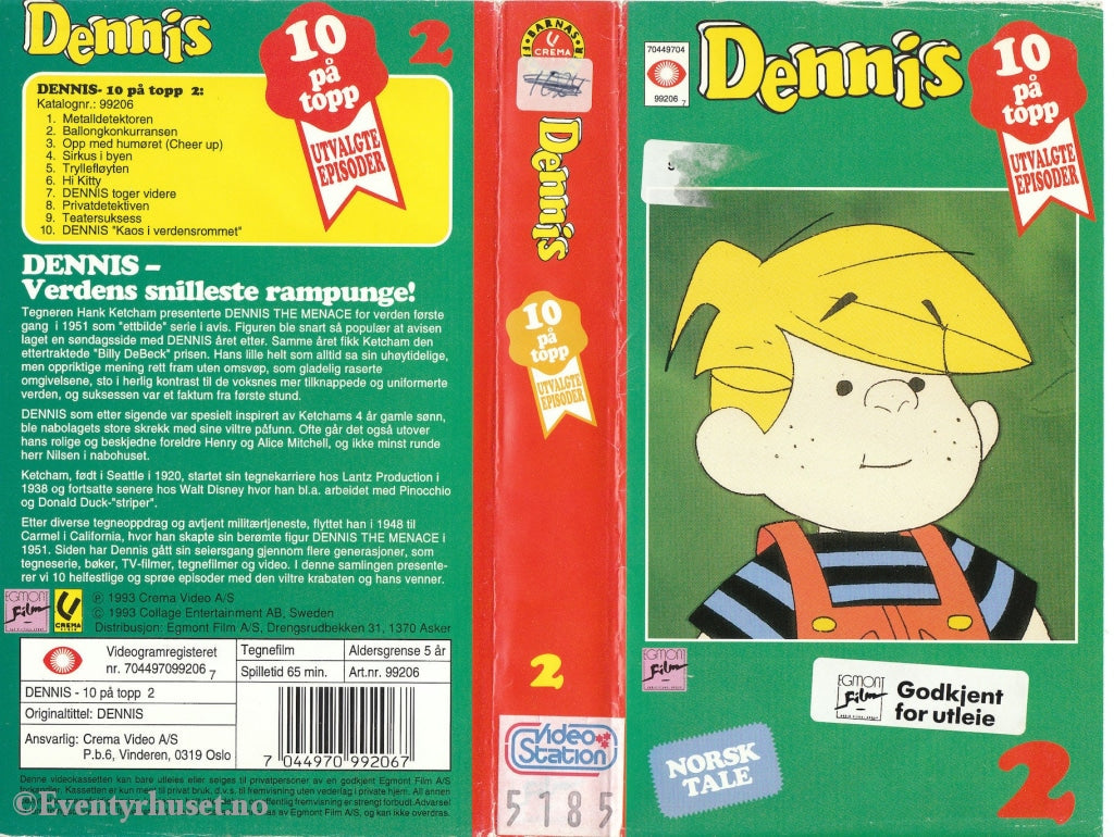 Download / Stream: Dennis 10 På Topp. Vol. 2. 1993. Vhs. Norwegian Dubbing. Vhs