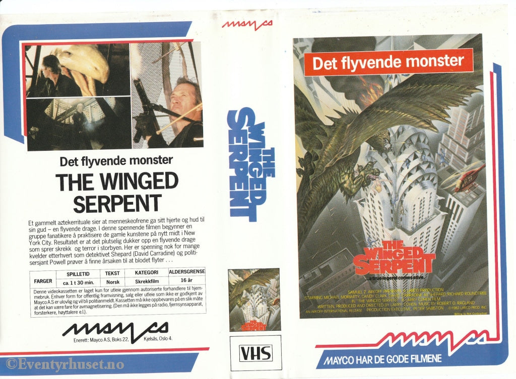 Download / Stream: Det Flygende Monster (The Winged Serpent). Vhs Big Box. Norwegian Subtitles.