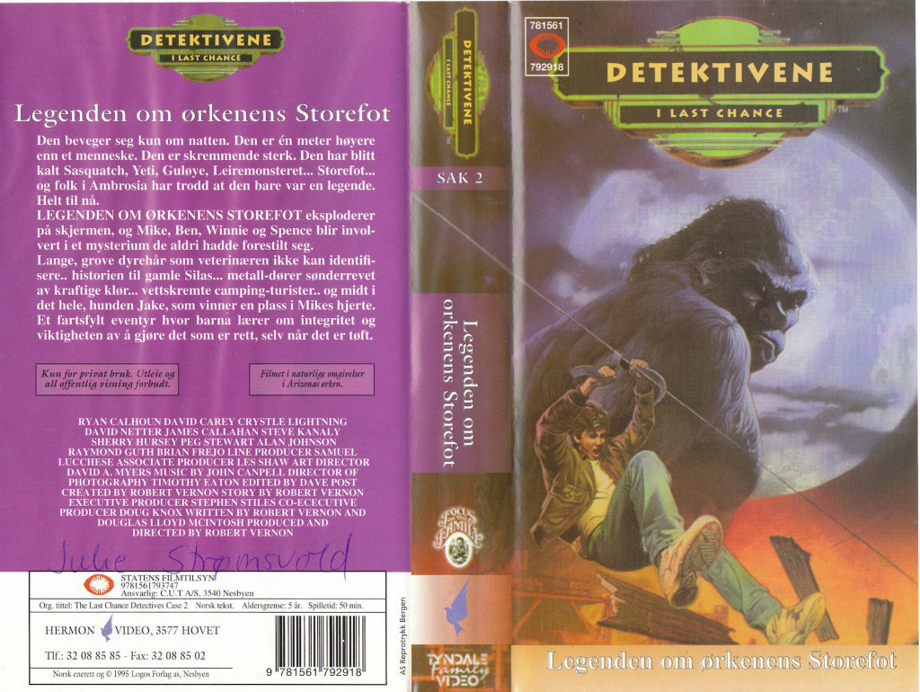 Download / Stream: Detektivene i Last Chance. Legenden om ørkenens Storefot. VHS SB. Norwegian subtitles. VHS