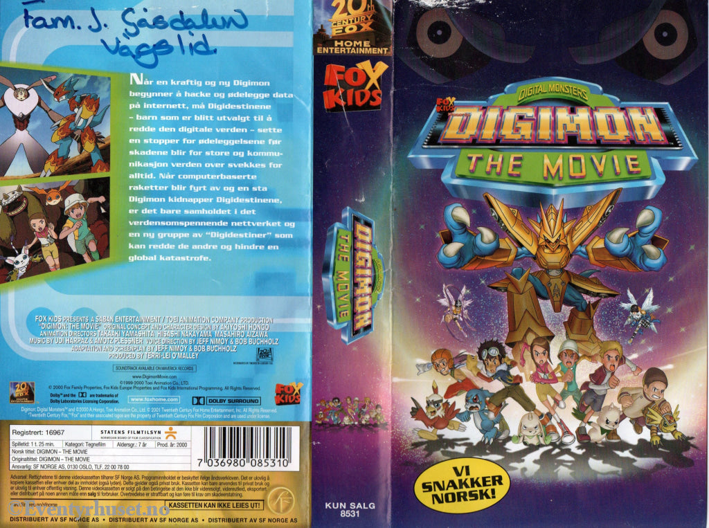 Download / Stream: Digimon The Movie. 2000. VHS SB. Norwegian dubbing. VHS