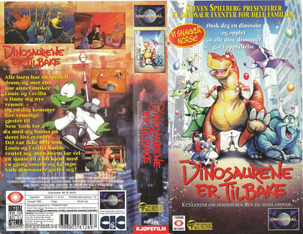 Download / Stream: Dinosaurene Er Tilbake. 1993. Vhs. Norwegian Dubbing. Vhs