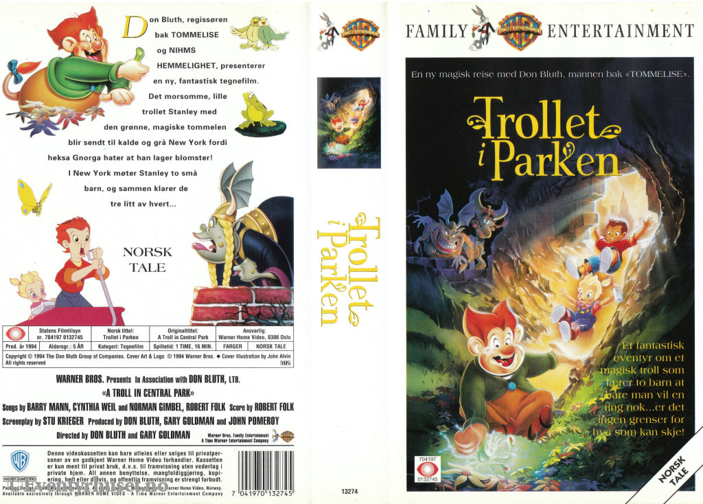 Download / Stream: Don Bluth´s Trollet I Parken. 1994. Vhs. Norwegian Dubbing. Vhs
