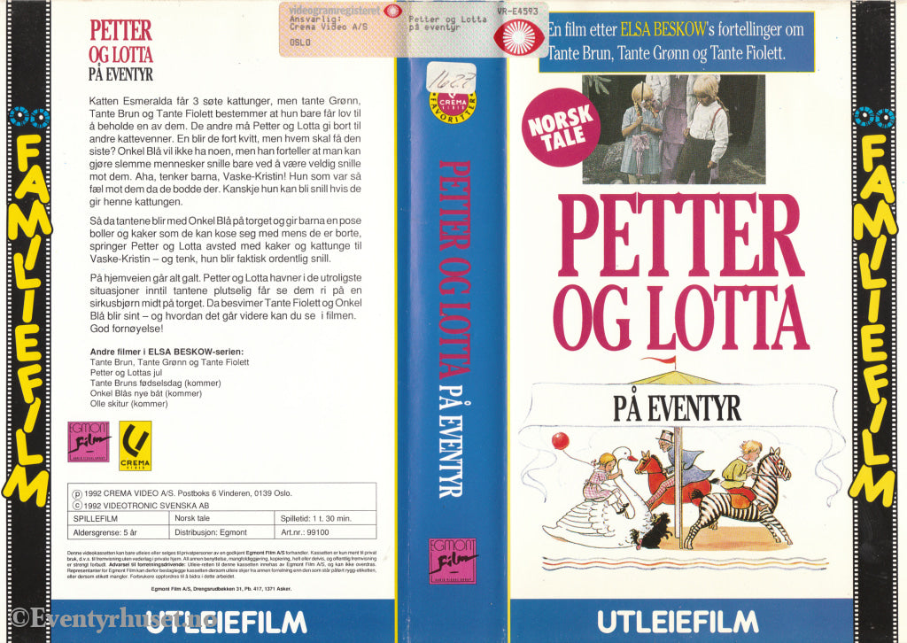 Download / Stream: Elsa Beskow’s Petter Og Lotta På Eventyr. 1992. Vhs Big Box. Norwegian Subtitles.