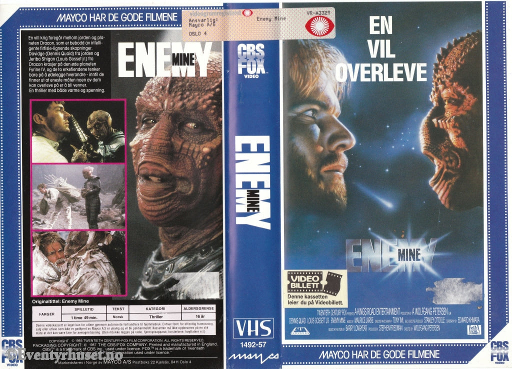 Download / Stream: Enemy Mine. 1985. Vhs Big Box. Norwegian Subtitles.