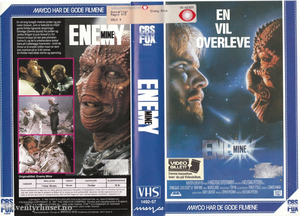 Download / Stream: Enemy Mine. 1985. Vhs Big Box. Norwegian Subtitles.