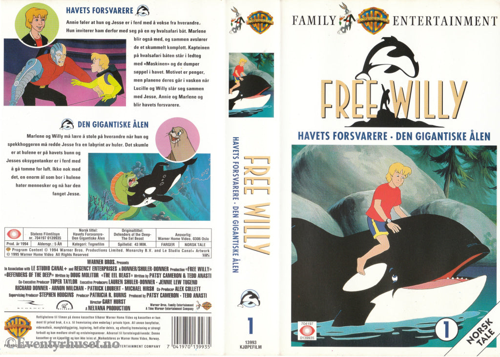 Download / Stream: Free Willy Tegnefilm. Vol. 1. Havets forsvarere - Den gigantiske ålen. 1994. VHS SB. Norwegian