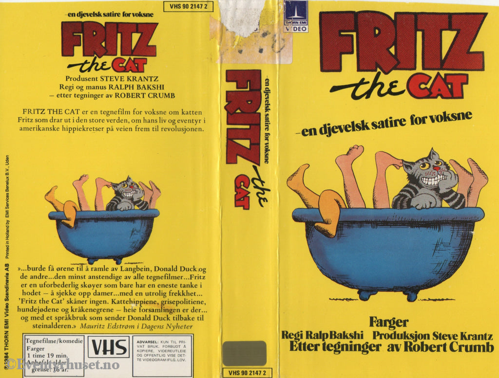 Download / Stream: Fritz The Cat - en djevelsk satire for voksne. 1984. VHS. Norwegian subtitles. VHS