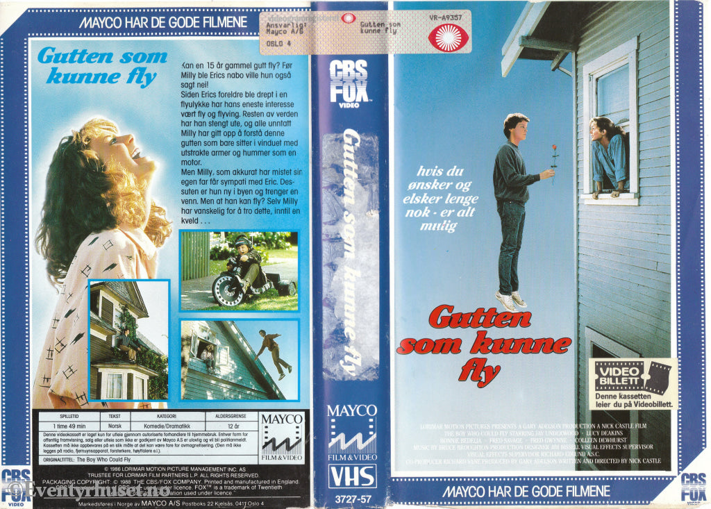 Download / Stream: Gutten Som Kunne Fly. 1986. Vhs Big Box. Norwegian Subtitles.