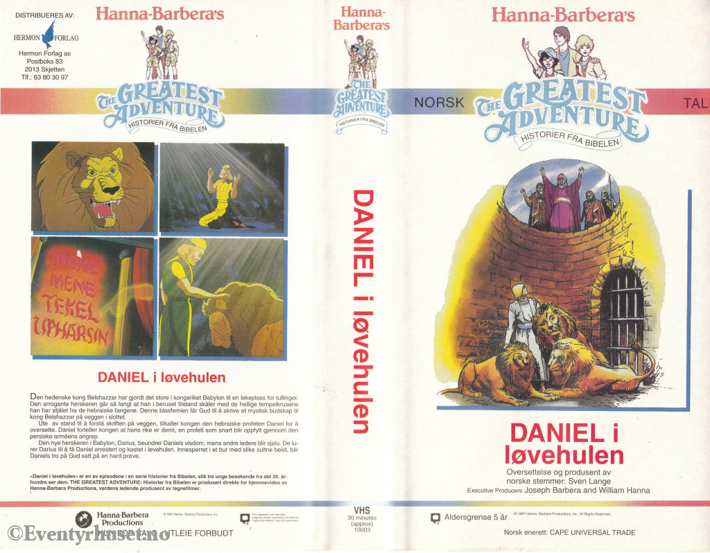Download / Stream: Hanna Barbera Historier fra Bibelen. Daniel i løvehulen. 1987. VHS SB. Norwegian dubbing. VHS