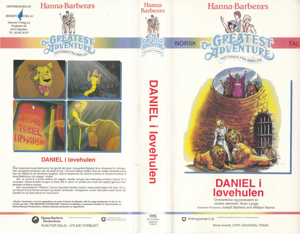 Download / Stream: Hanna Barbera Historier fra Bibelen. Daniel i løvehulen. 1987. VHS SB. Norwegian dubbing. VHS