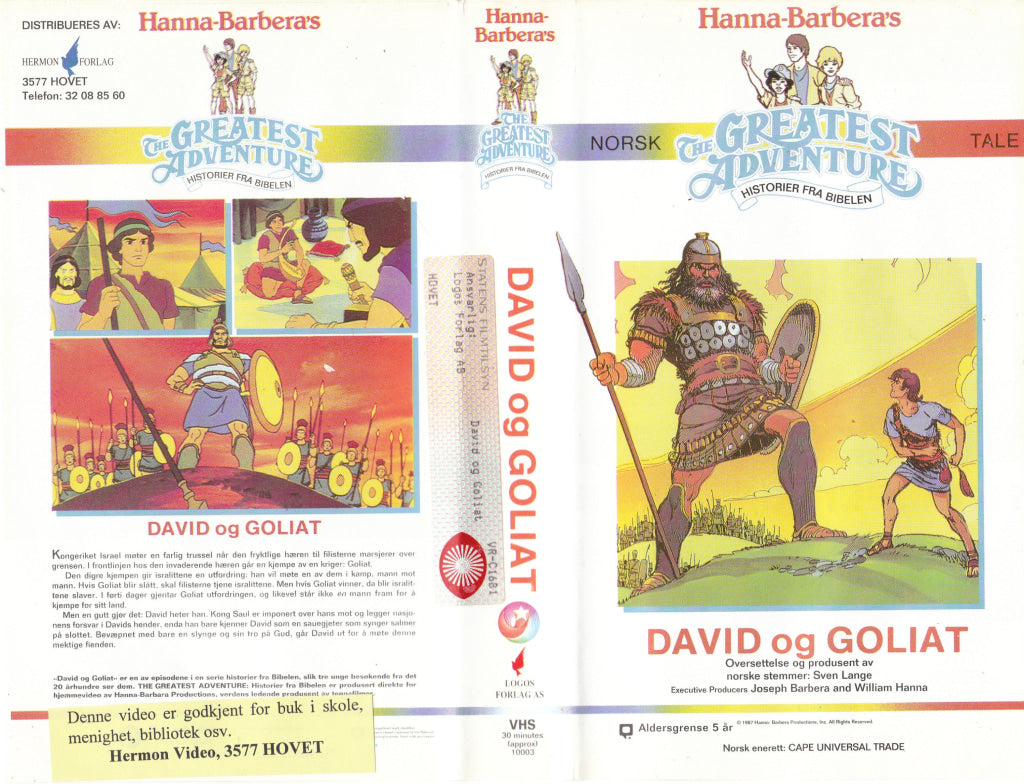 Download / Stream: Hanna Barbera Historier fra Bibelen. David og Goliat. 1987. VHS SB. Norwegian dubbing. VHS