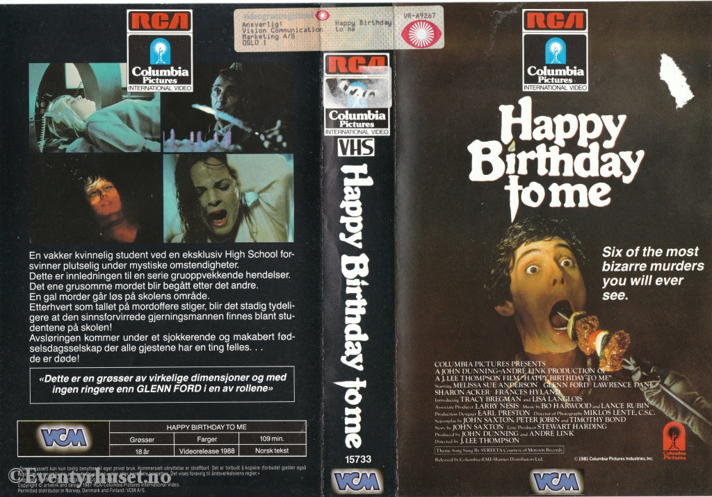 Download / Stream: Happy Birthday To Me. 1988. Vhs Big Box. Norwegian Subtitles.
