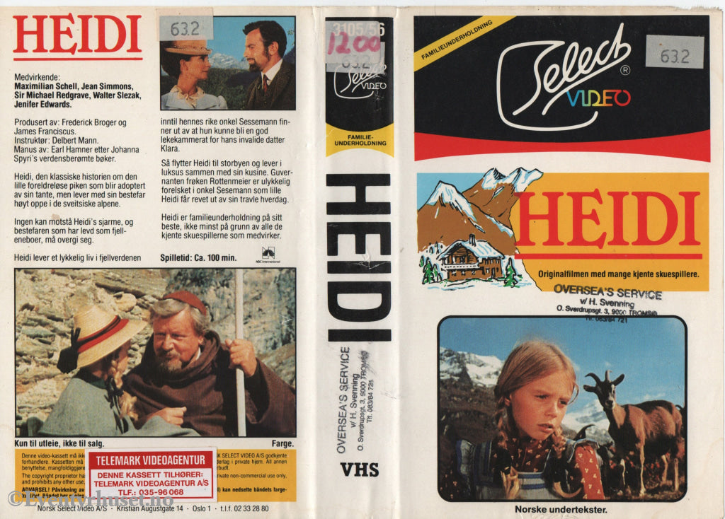 Download / Stream: Heidi. 1968. VHS. Norwegian subtitles. VHS