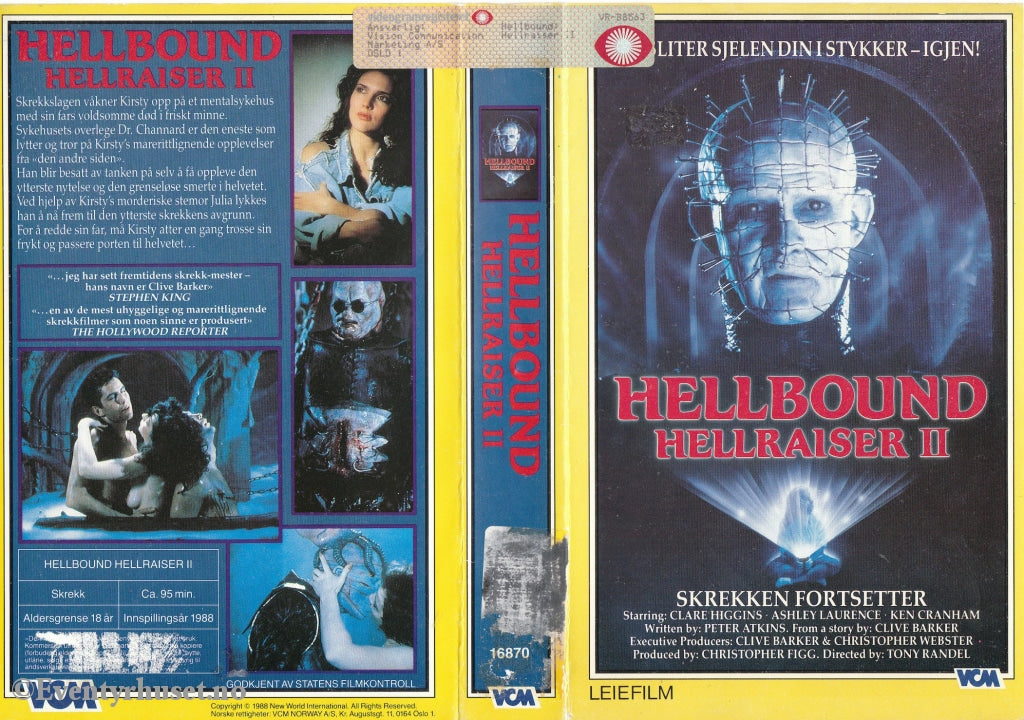 Download / Stream: Hellbound Hellraiser Ii. 1988. Vhs Big Box. Norwegian Subtitles.
