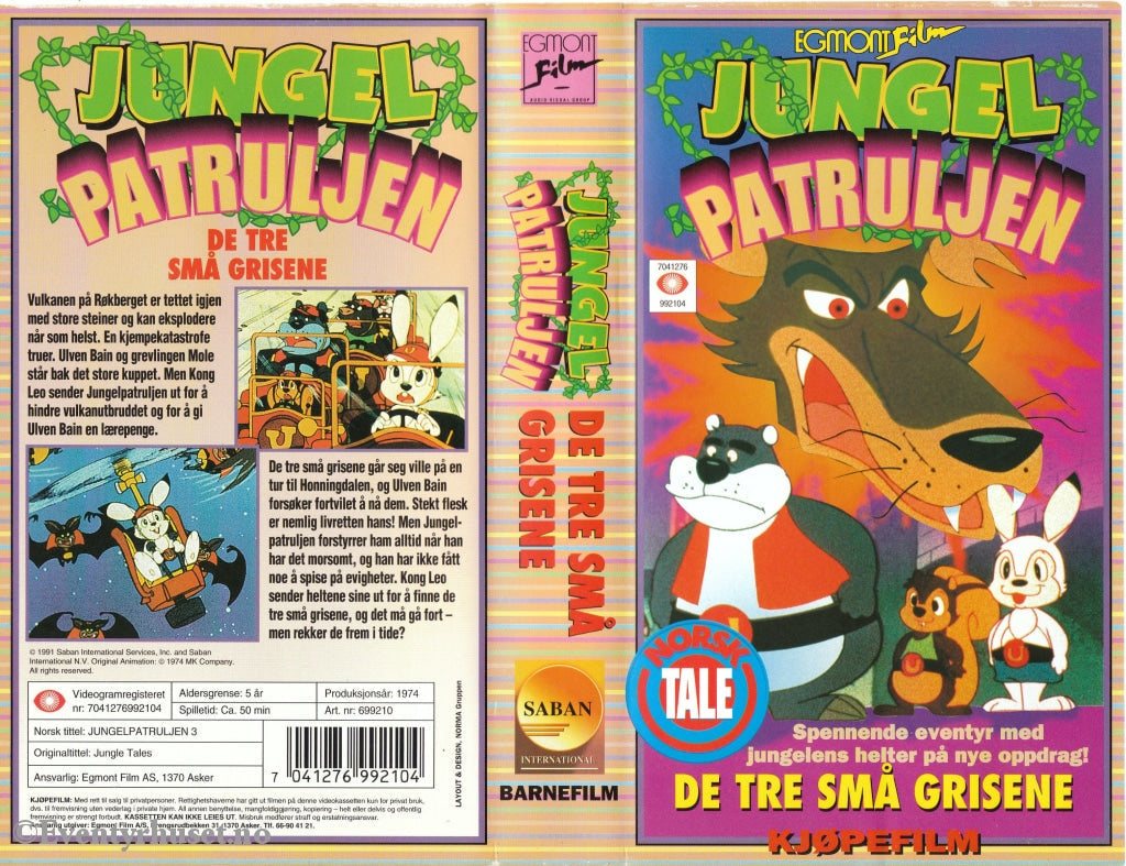 Download / Stream: Jungelpatruljen. Vol. 3. De Tre Små Grisene. 1974. Vhs. Norwegian Dubbing. Vhs