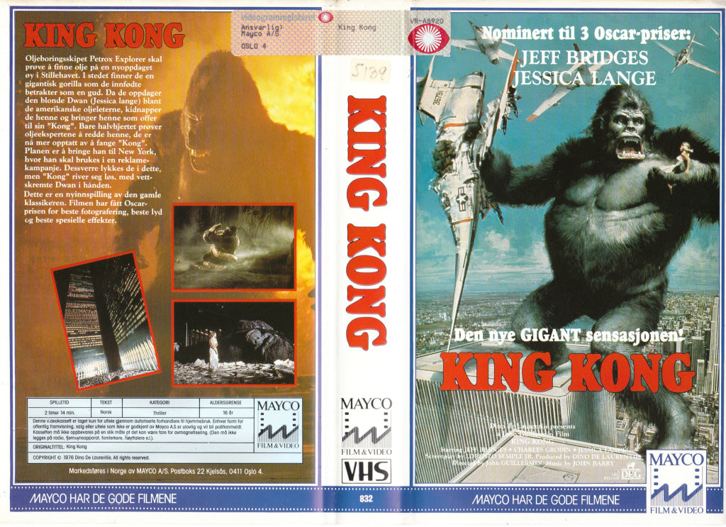 Download / Stream: King Kong. 1976. Vhs Big Box. Norwegian Subtitles.