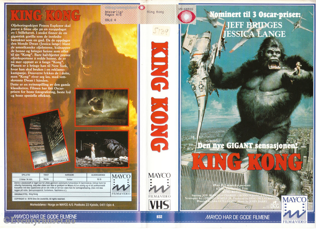 Download / Stream: King Kong. 1976. Vhs Big Box. Norwegian Subtitles.