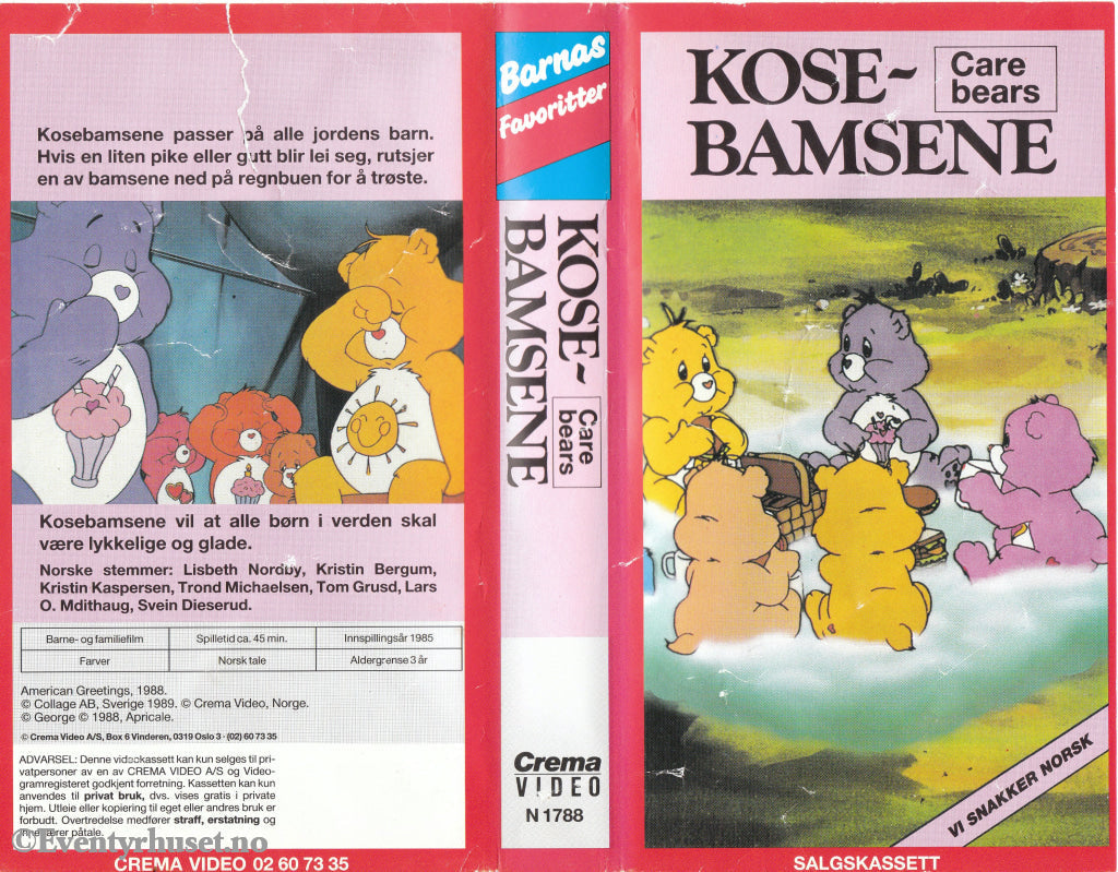 Download / Stream: Kosebamsene (Care Bears). 19885/88. Vhs. Norwegian Dubbing. Stream Vhs
