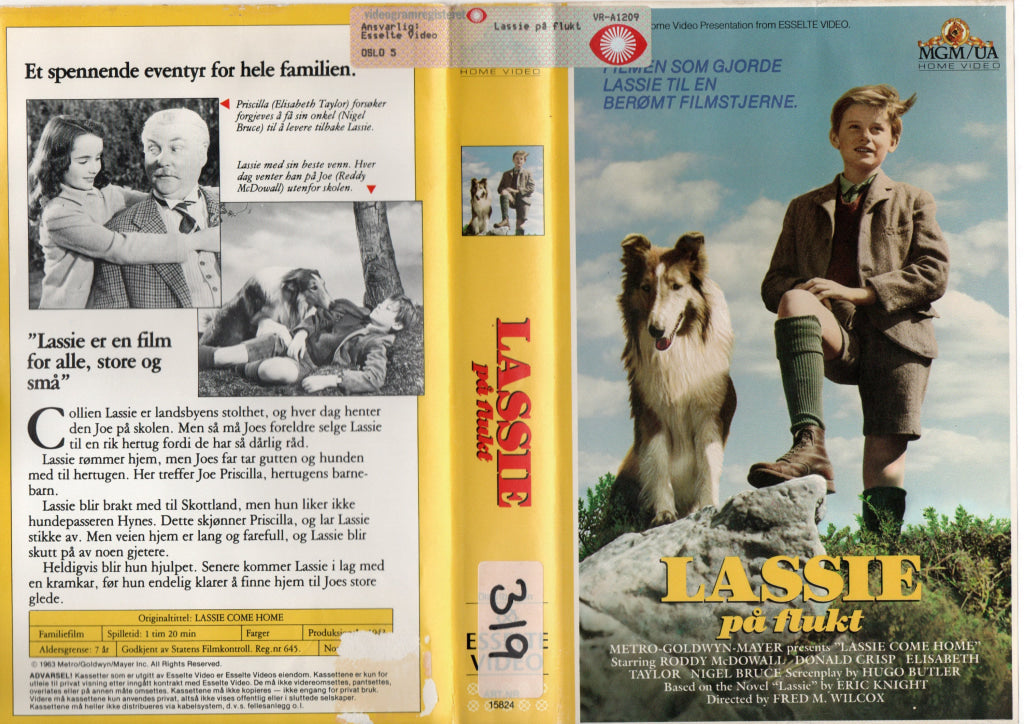 Download / Stream: Lassie På Flukt. 1943. Vhs Big Box. Norwegian Subtitles.