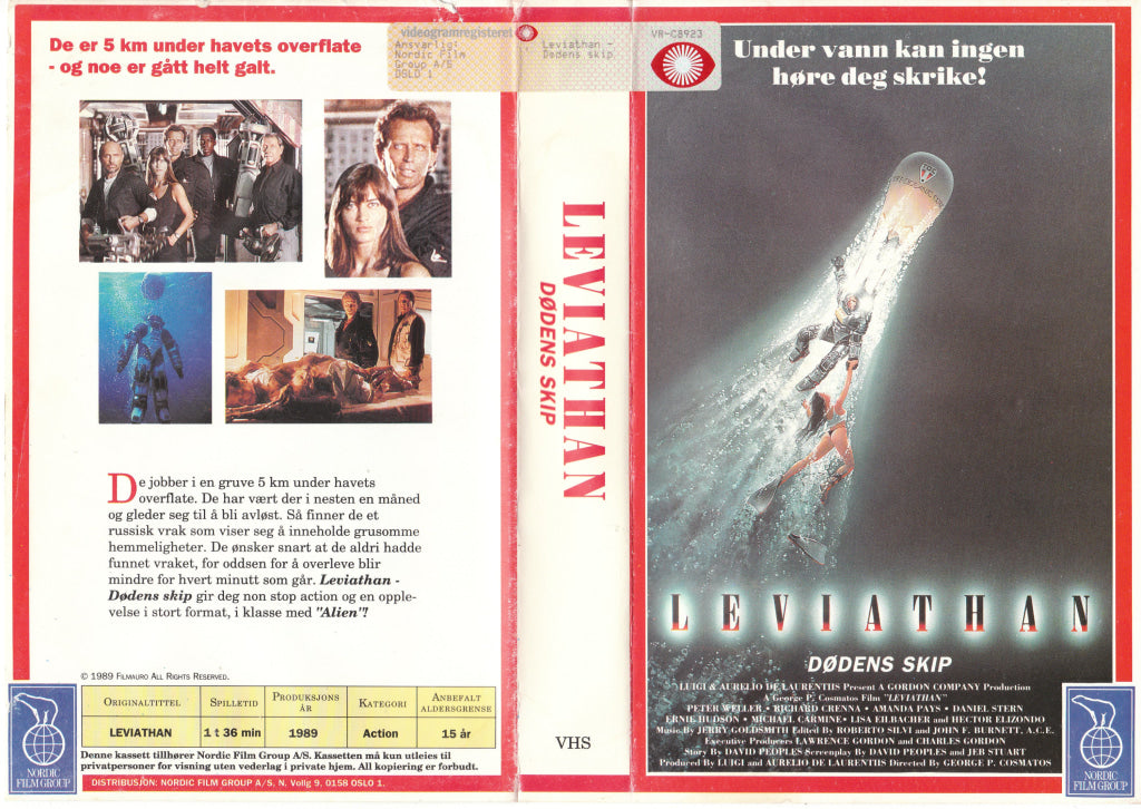 Download / Stream: Leviathan - Dødens Skip. 1989. Vhs Big Box. Norwegian Subtitles.