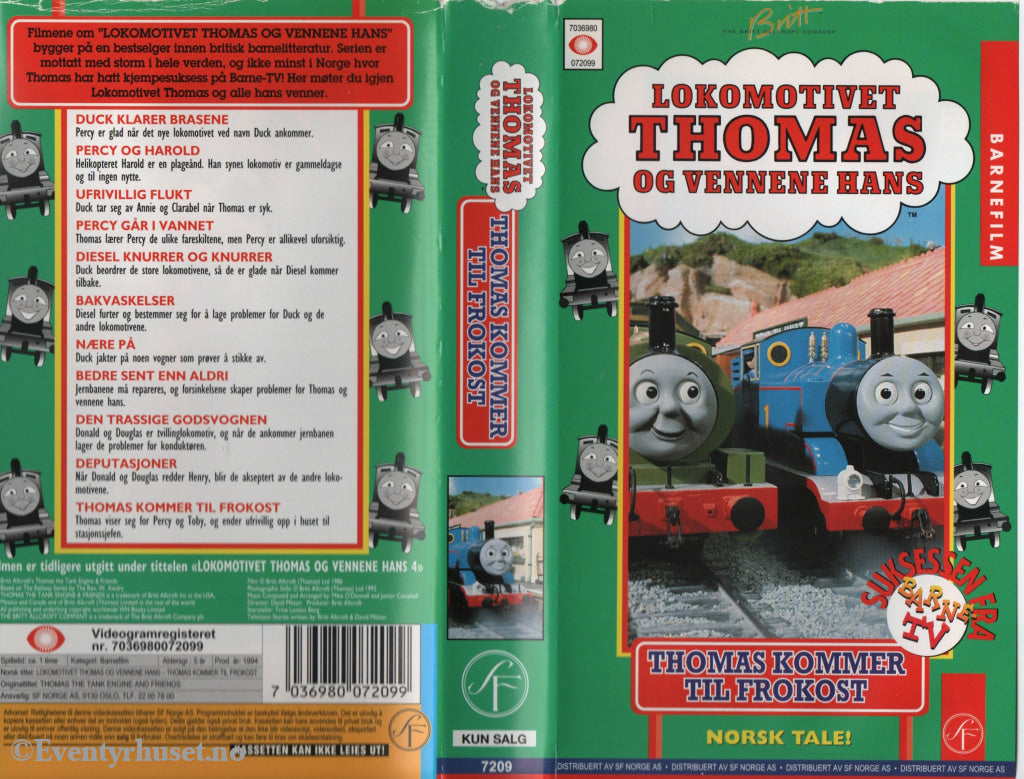 Download / Stream: Lokomotivet Thomas kommer til frokost. 1994. VHS. Norwegian dubbing. VHS
