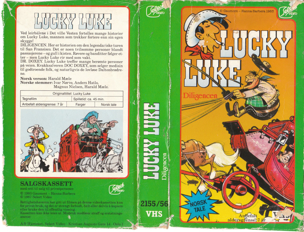 Download / Stream: Lucky Luke - Diligencen. 1983/87. VHS SB slipcase. Norwegian dubbing. VHS