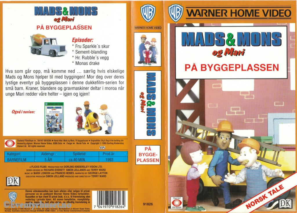 Download / Stream: Mads & Mons Og Mari På Byggeplassen. 1993. Vhs. Norwegian Dubbing. Vhs