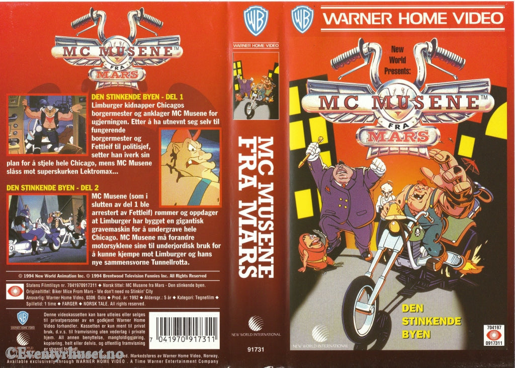 Download / Stream: Mc Musene. Den Stinkende Byen Mfl (Biker Mice). 1992. Vhs. Norwegian Dubbing.