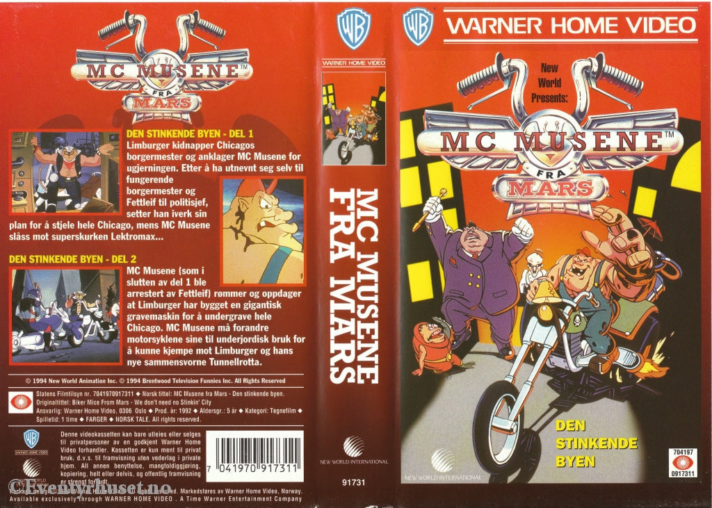 Download / Stream: Mc Musene. Den Stinkende Byen Mfl (Biker Mice). 1992. Vhs. Norwegian Dubbing.