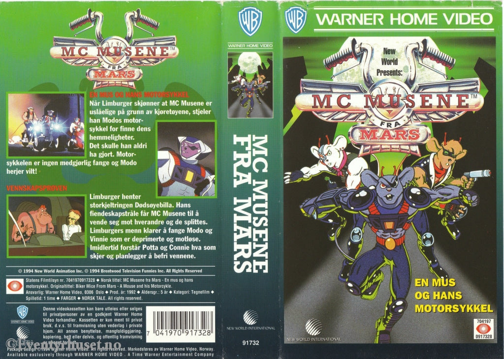 Download / Stream: Mc Musene. En Mus Og Hans Motorsykkel Mfl (Biker Mice). 1992. Vhs. Norwegian