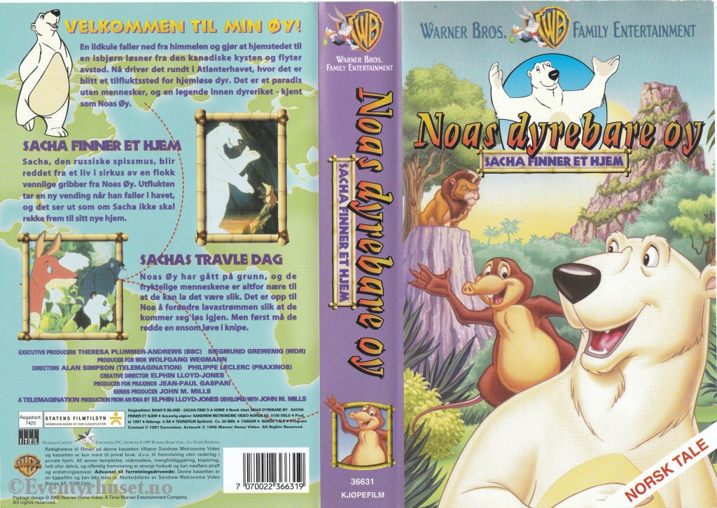 Download / Stream: Noas Dyrebare Øy. Sacha Finner Et Hjem. 1998. Vhs. Norwegian Dubbing. Vhs