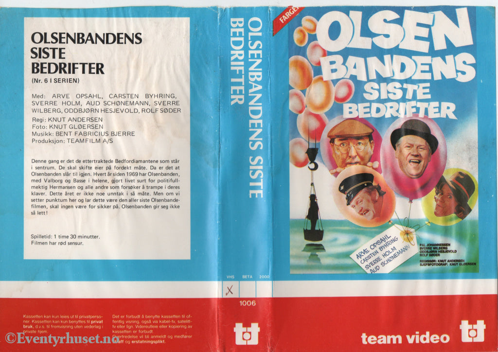 Download / Stream: Olsenbanden. Vol. 6. Olsenbanden siste bedrifter. 1975. VHS Big Box. Norwegian. VHS
