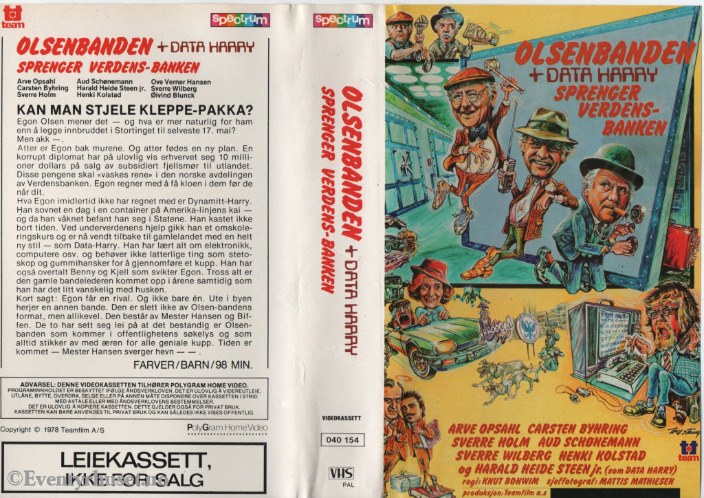 Download / Stream: Olsenbanden. Vol. 9. Olsenbanden og Dynamitt-Harry sprenger verdensbanken. 1978. VHS Big Box.