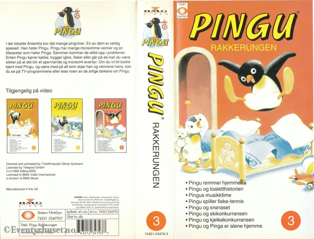 Download / Stream: Pingu. Vol. 3. Rakkerungen. 1992. Vhs Norwegian Distribution.
