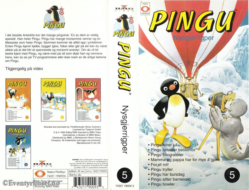 Download / Stream: Pingu. Vol. 5. Nysgjerrigper. 1994. Vhs Norwegian Distribution.