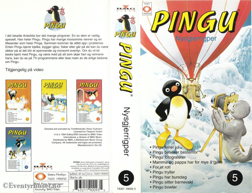 Download / Stream: Pingu. Vol. 5. Nysgjerrigper. 1994. Vhs Norwegian Distribution.