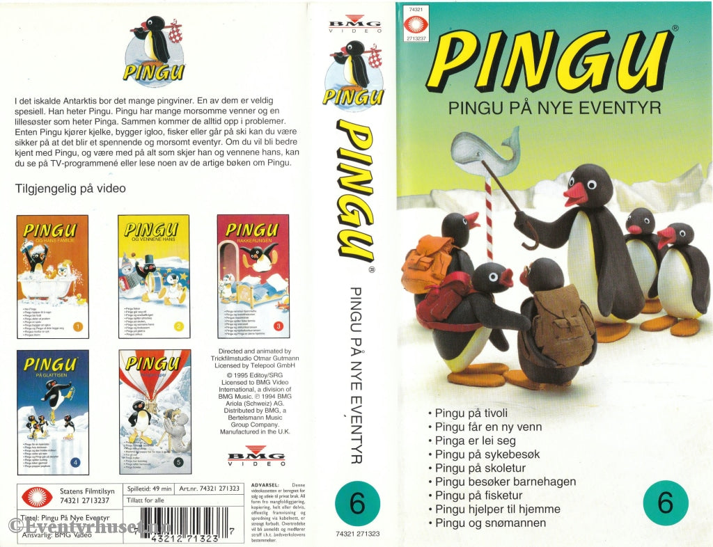 Download / Stream: Pingu. Vol. 6. Pingu På Nye Eventyr. 1995. Vhs Norwegian Distribution.