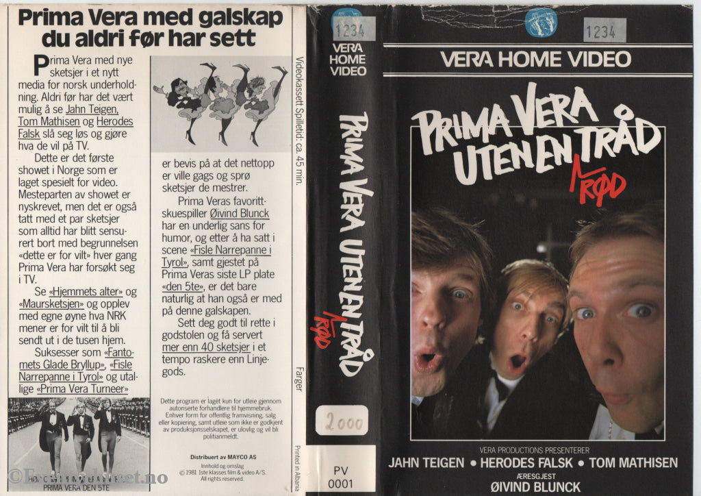Download / Stream: Prima Vera uten en rød tråd. 1981. VHS Big Box. Norwegian. VHS