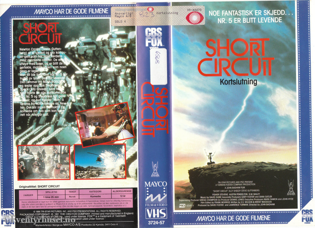 Download / Stream: Short Circuit - Kortslutning. 1986. Vhs Big Box. Norwegian Subtitles.